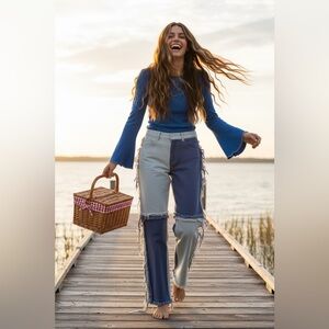 SHEIN shaggy patchwork jeans